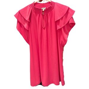 Anne Klein Vibrant Pink Ruffle Blouse
